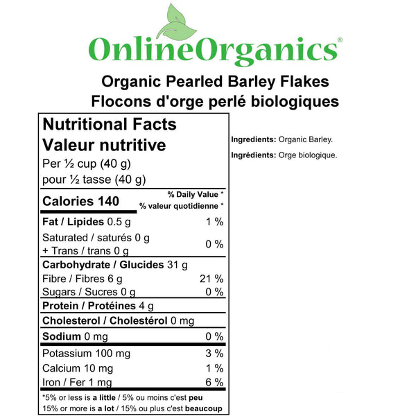 Organic Pearled Barley Flakes Nutritional Facts