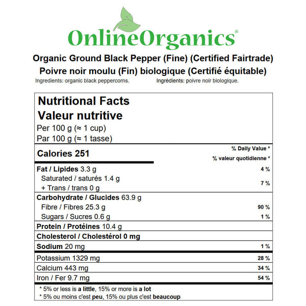 Organic Ground Black Pepper (Fine) (Certified Fairtrade) Nutritional Facts