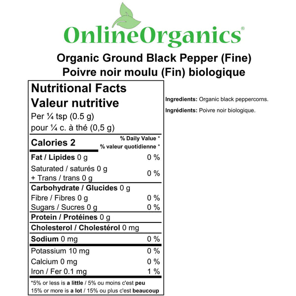 Organic Ground Black Pepper (Fine) (Certified Fairtrade) Nutritional Facts