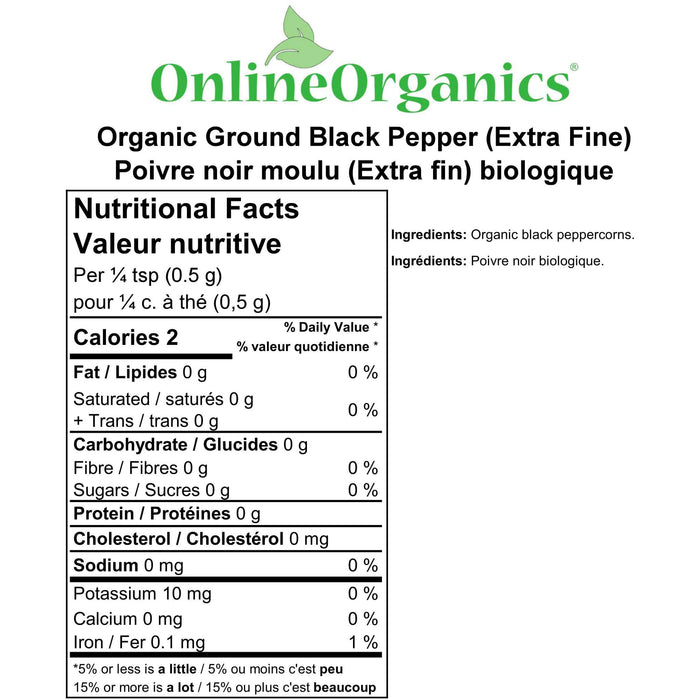 Organic Ground Black Pepper (Extra Fine) Nutritional Facts