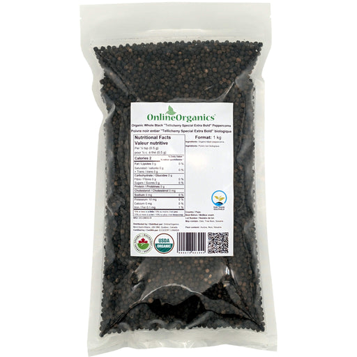 Organic Whole Black "Tellicherry Special Extra Bold" Peppercorns (Certified Fairtrade)