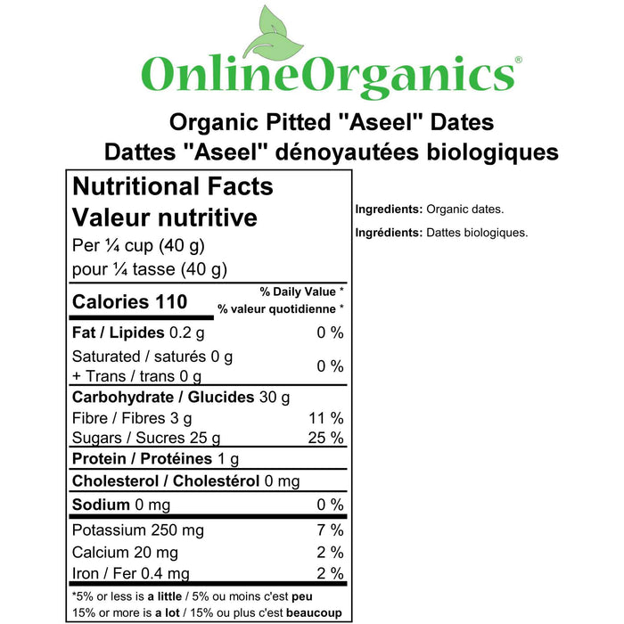 Organic Pitted "Aseel" Dates Nutritional Facts