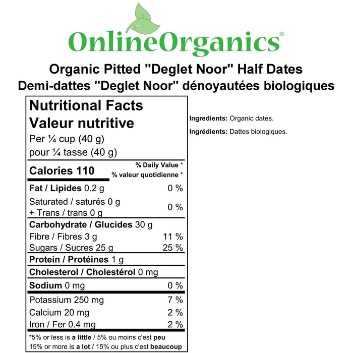 Organic Pitted "Deglet Noor" Half Dates Nutritional Facts