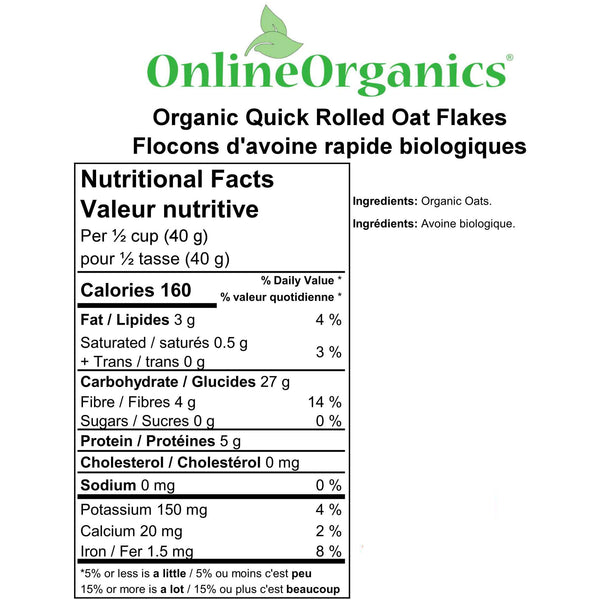 Organic Quick Rolled Oat Flakes Nutritional Facts