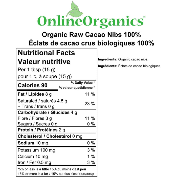 Organic Raw Cocoa Nibs 100% Nutritional Facts