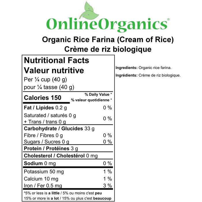 Organic Rice Farina (Cream of Rice) Nutritional Facts