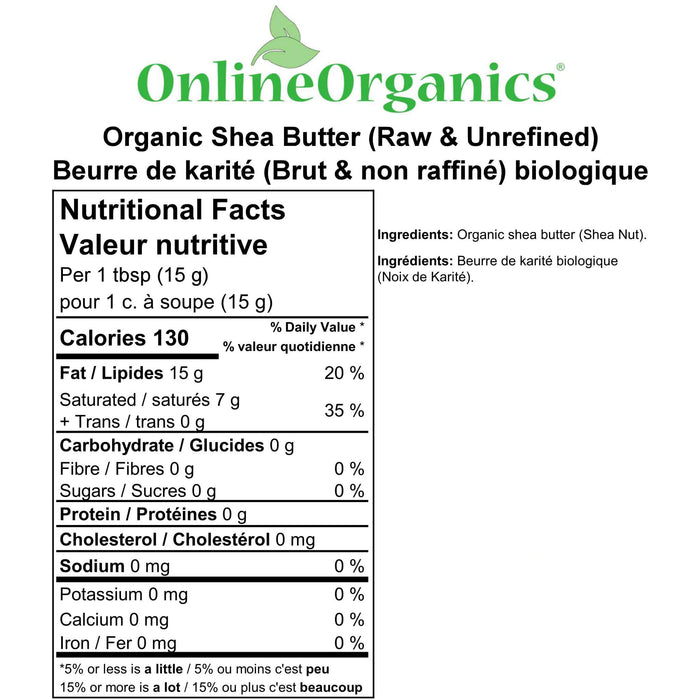 Organic Shea Butter (Raw & Unrefined) (Certified Fairtrade) Nutritional Facts