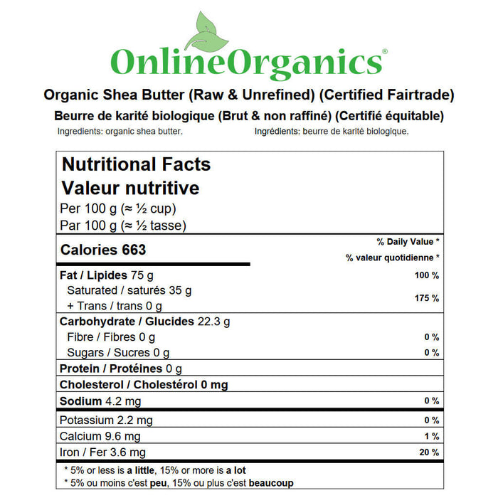 Organic Shea Butter (Raw & Unrefined) (Certified Fairtrade) Nutritional Facts