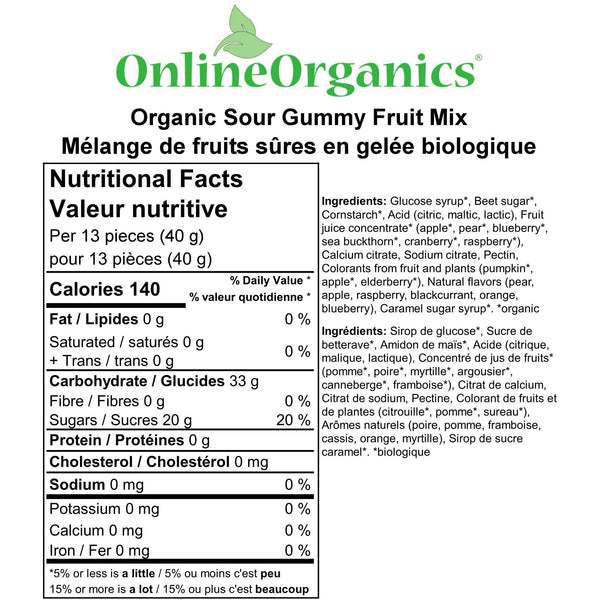 Organic Sour Gummy Fruit Mix Nutritional Facts