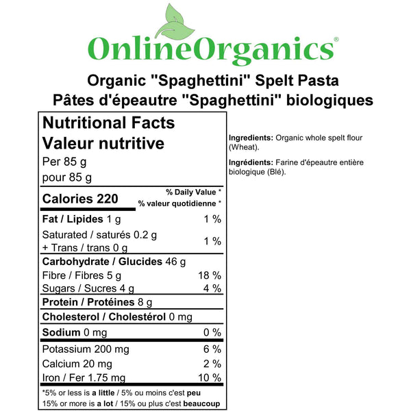 Organic "Spaghettini" Spelt Pasta Nutritional Facts