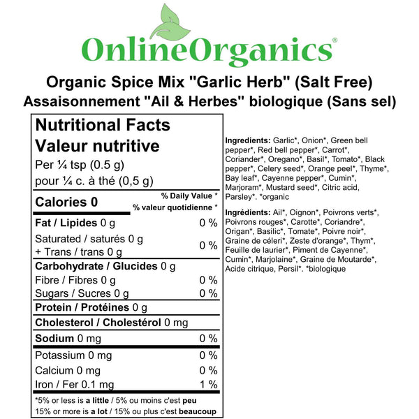 Spice Mix "Garlic Herb" (Salt Free) Nutritional Facts