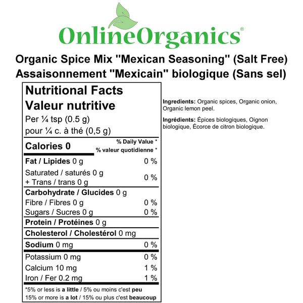 Spice Mix "Mexican Seasoning" (Salt Free) Nutritional Facts