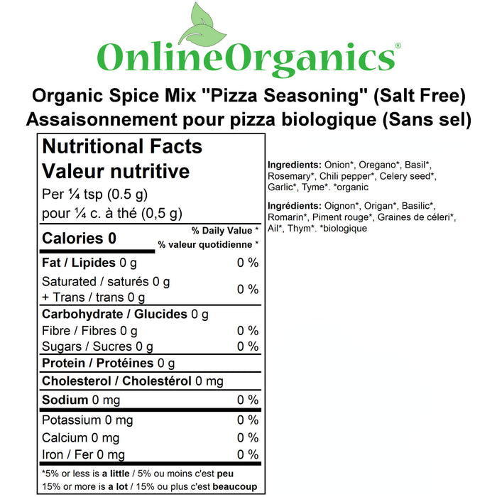 Organic Spice Mix "Pizza Seasoning" (Salt Free) Nutritional Facts