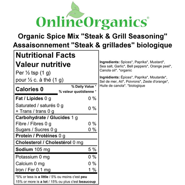 Organic Spice Mix "Steak & Grill Seasoning" Nutritional Facts