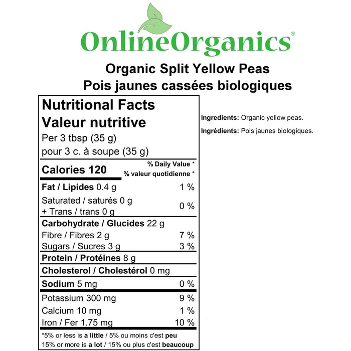 Organic Split Yellow Peas Nutritional Facts