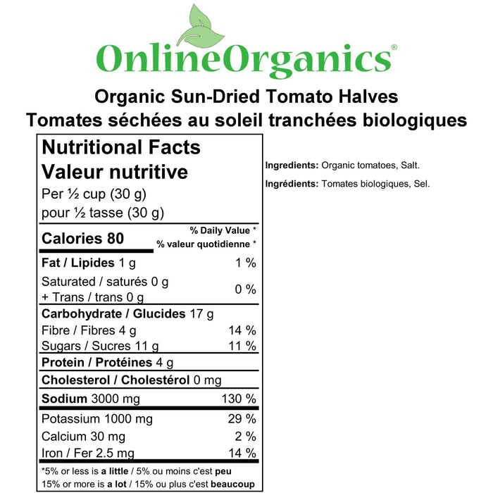 Organic Sun-Dried Tomato Halves Nutritional Facts