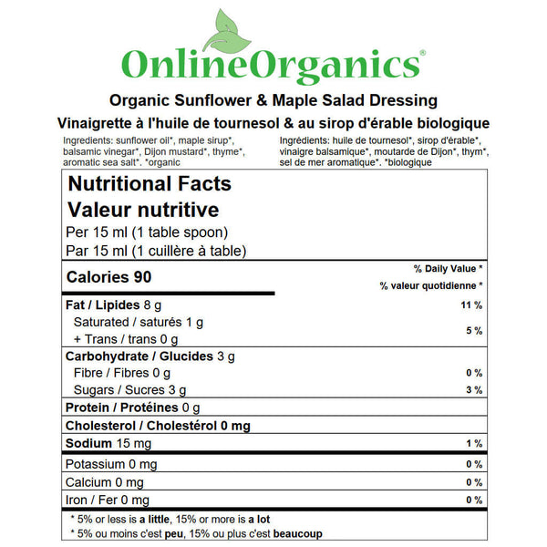 Organic Sunflower & Maple Salad Dressing from Quebec Nutritional Facts