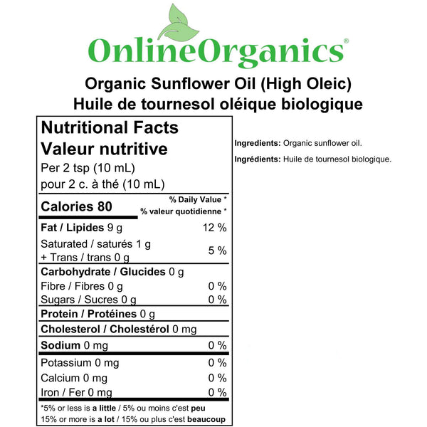 Organic Sunflower Oil (High Oleic) from Quebec Nutritional Facts