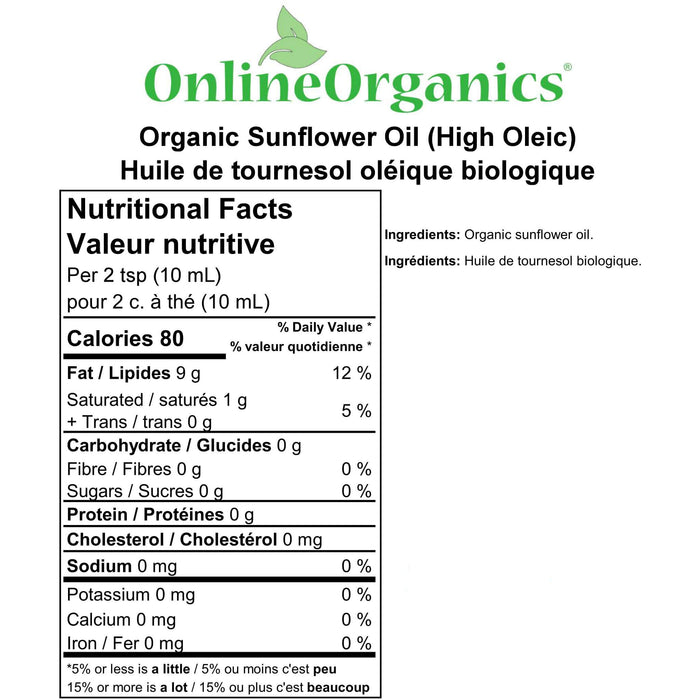 Organic Sunflower Oil (High Oleic) from Quebec Nutritional Facts