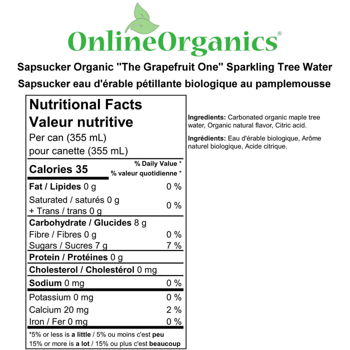 Organic Sapsucker Sparkling Tree Water Nutritional Facts