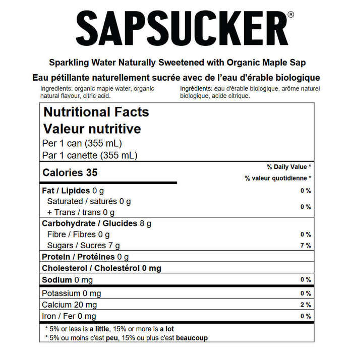 Organic Sapsucker Sparkling Tree Water Nutritional Facts