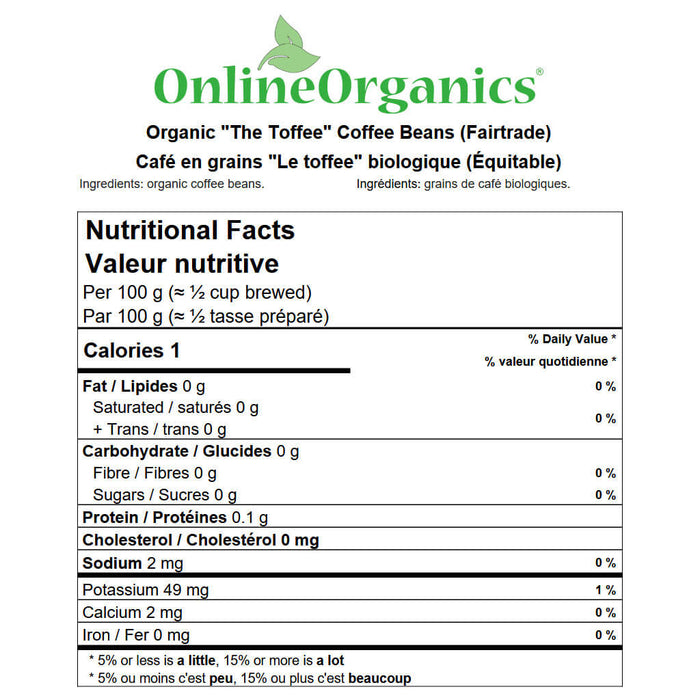 Organic "The Toffee" Coffee Beans (Certified Fairtrade) Nutritional Facts