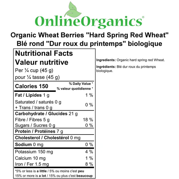 Organic Wheat Berries (Hard) Nutritional Facts