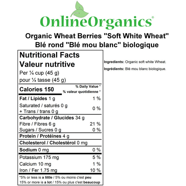 Organic Wheat Berries (Soft) Nutritional Facts