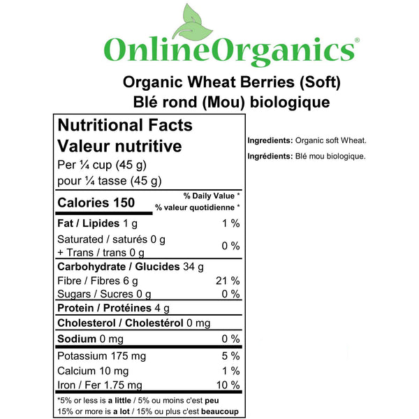 Organic Wheat Berries (Soft) Nutritional Facts