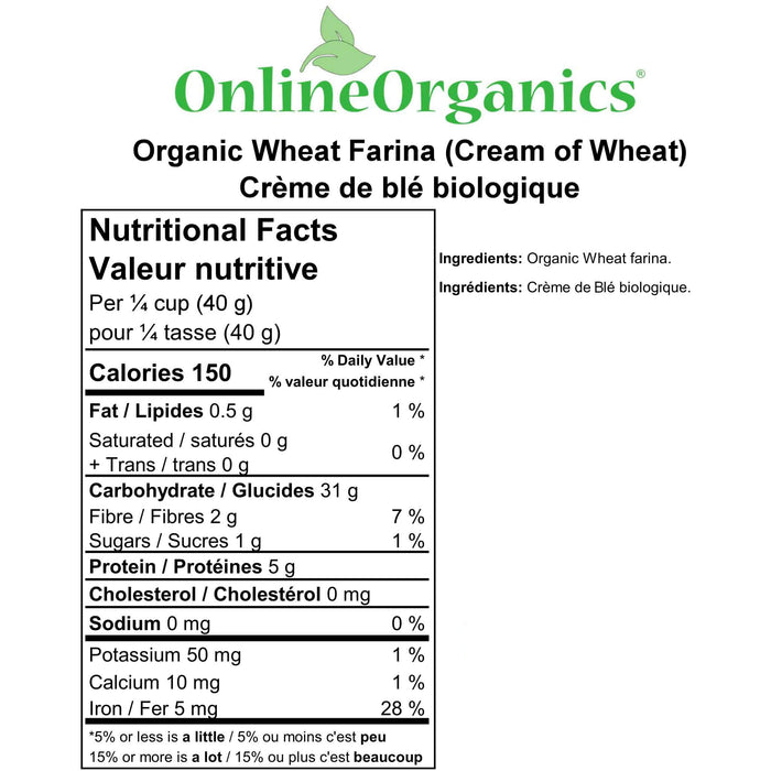 Organic Wheat Farina (Cream of Wheat) Nutritional Facts