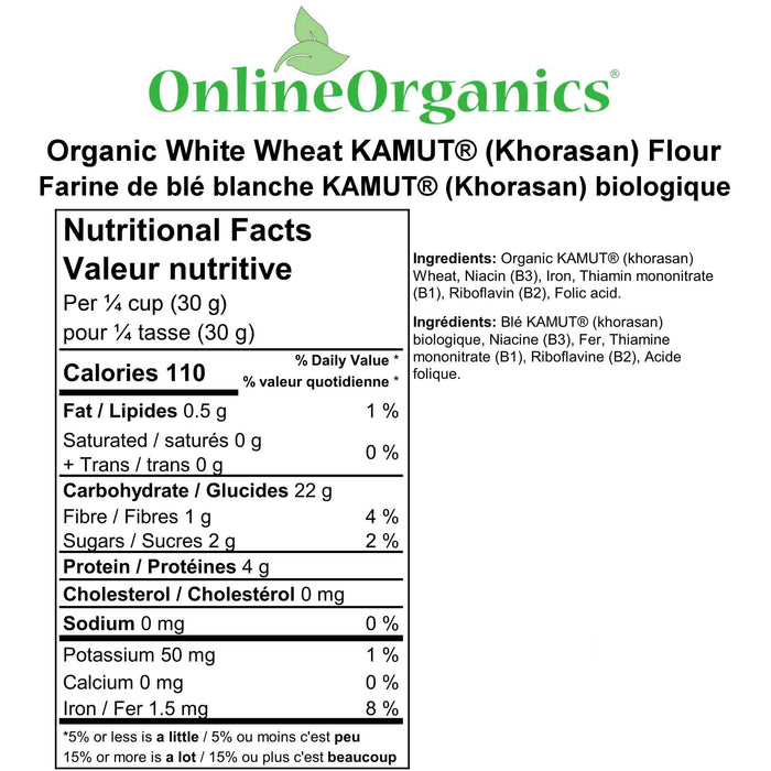 Organic White Wheat "KAMUT Khorasan" Flour Nutritional Facts