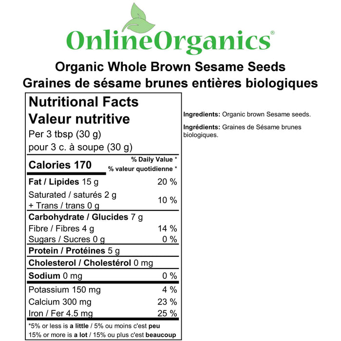 Organic Whole Brown Sesame Seeds Nutritional Facts