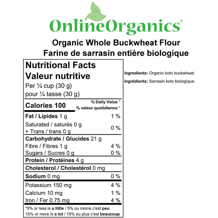 Organic Whole Buckwheat Flour Nutritional Facts