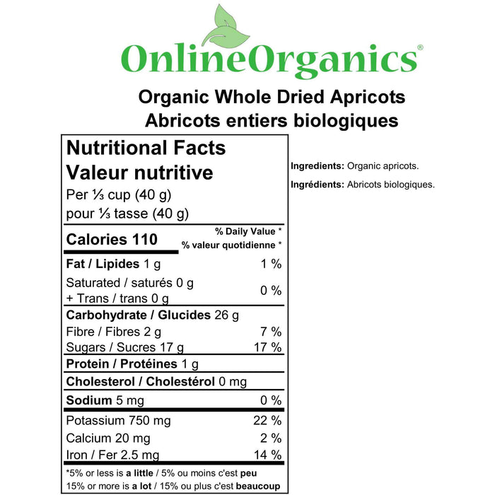 Organic Whole Dried Apricots Nutritional Facts