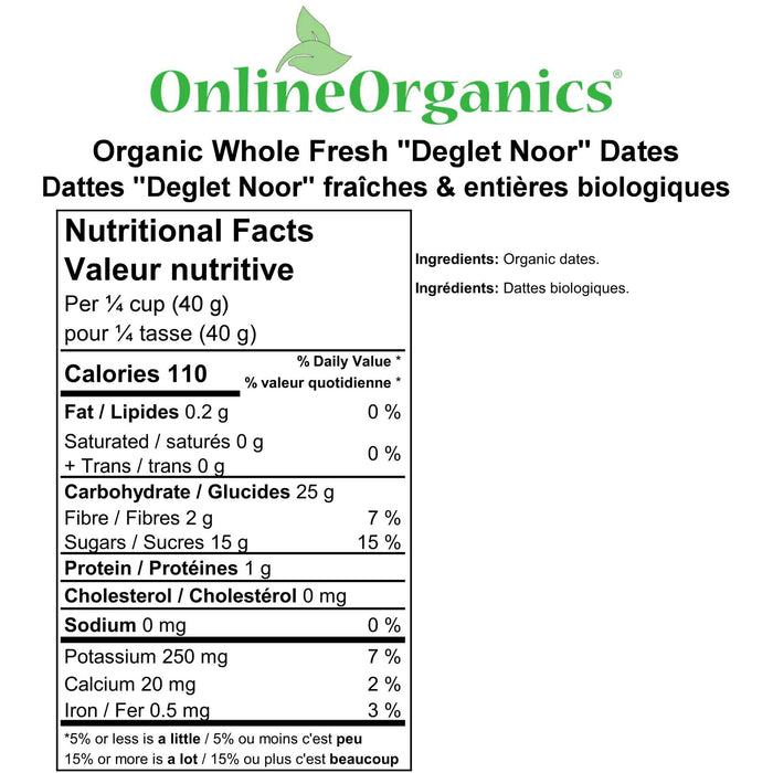 Organic Whole Fresh "Deglet Noor" Dates Nutritional Facts