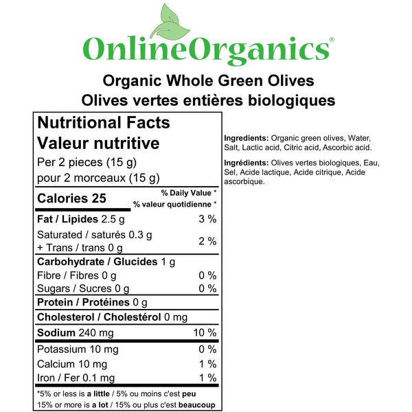 Organic Whole Green Olives Nutritional Facts