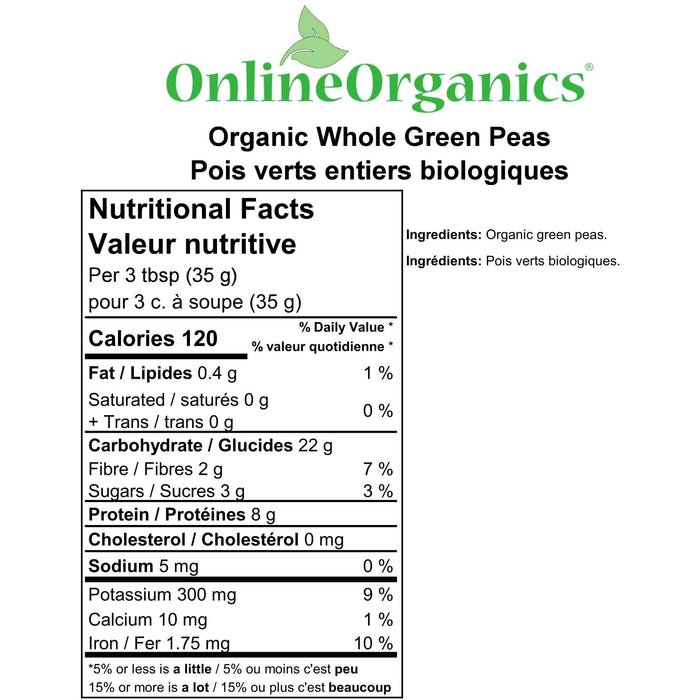 Organic Whole Green Peas Nutritional Facts