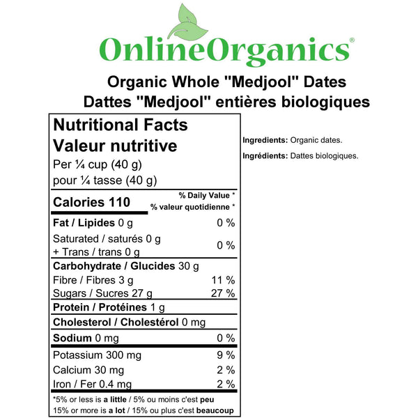 Organic Whole "Medjool" Dates Nutritional Facts