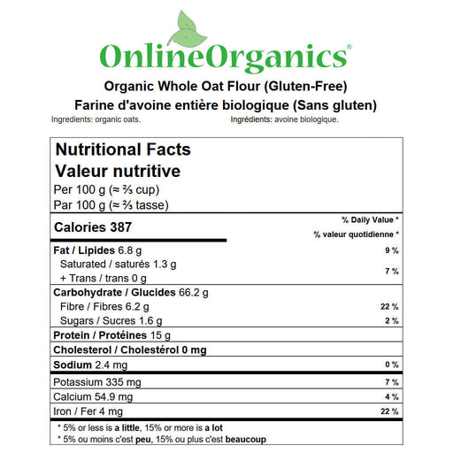 Organic Whole Oat Flour (Gluten-Free) Nutritional Facts