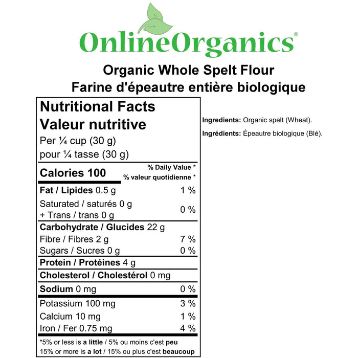 Organic Whole Spelt Flour Nutritional Facts