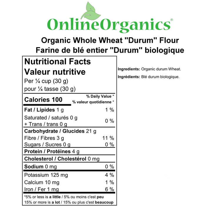 Organic Whole Wheat "Durum" Flour Nutritional Facts