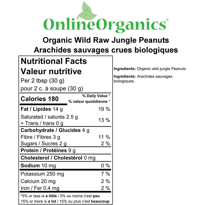 Organic Wild Raw Jungle Peanuts Nutritional Facts