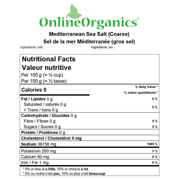 Mediterranean Sea Salt (Coarse) Nutritional Facts