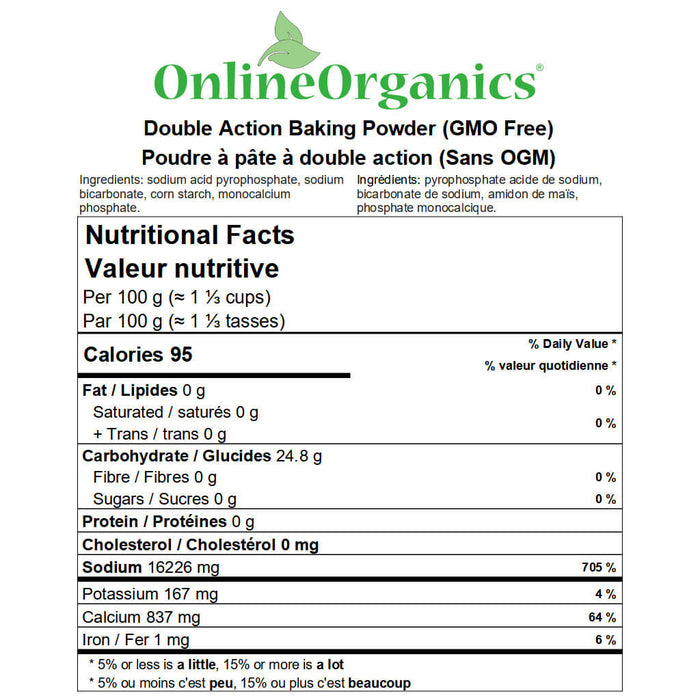 Double Action Baking Powder (GMO Free) Nutritional Facts