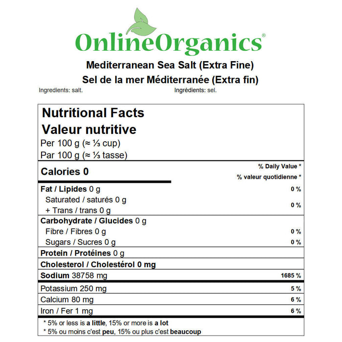 Mediterranean Sea Salt (Extra Fine) Nutritional Facts