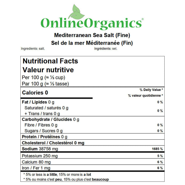 Mediterranean Sea Salt (Fine) Nutritional Facts