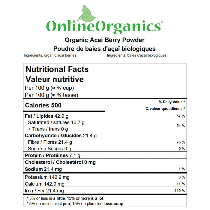 Organic Acai Berry Powder Nutritional Facts