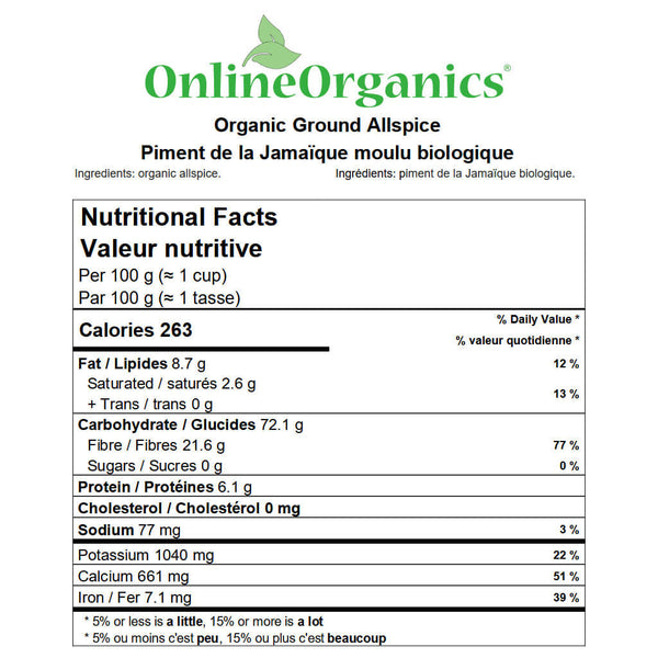Organic Allspice Ground Nutritional Facts
