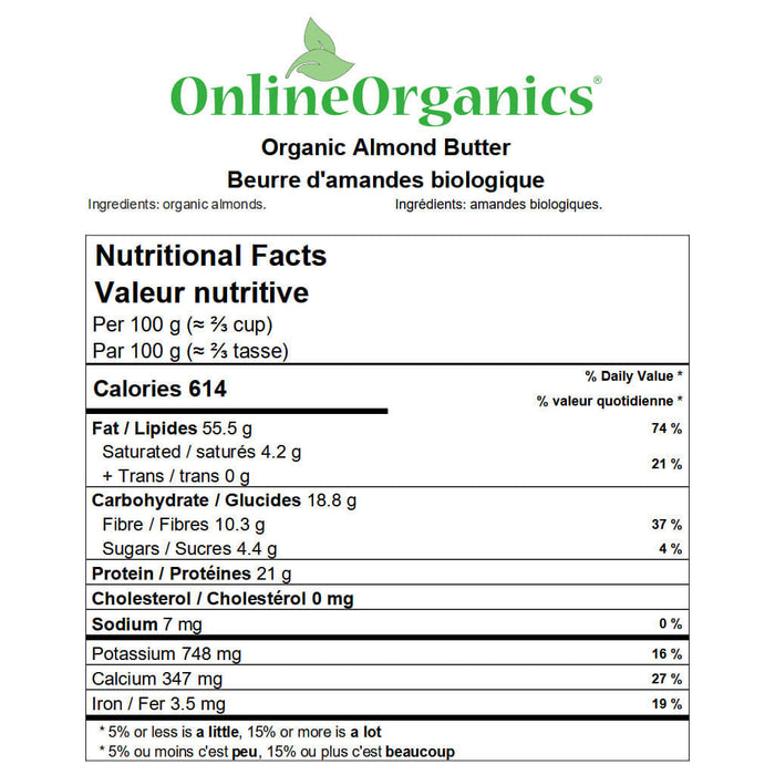 Organic Almond Butter (Bulk) Nutritional Facts