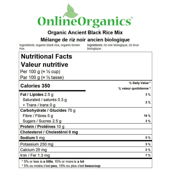Organic Ancient Black Rice Mix Nutritional Facts